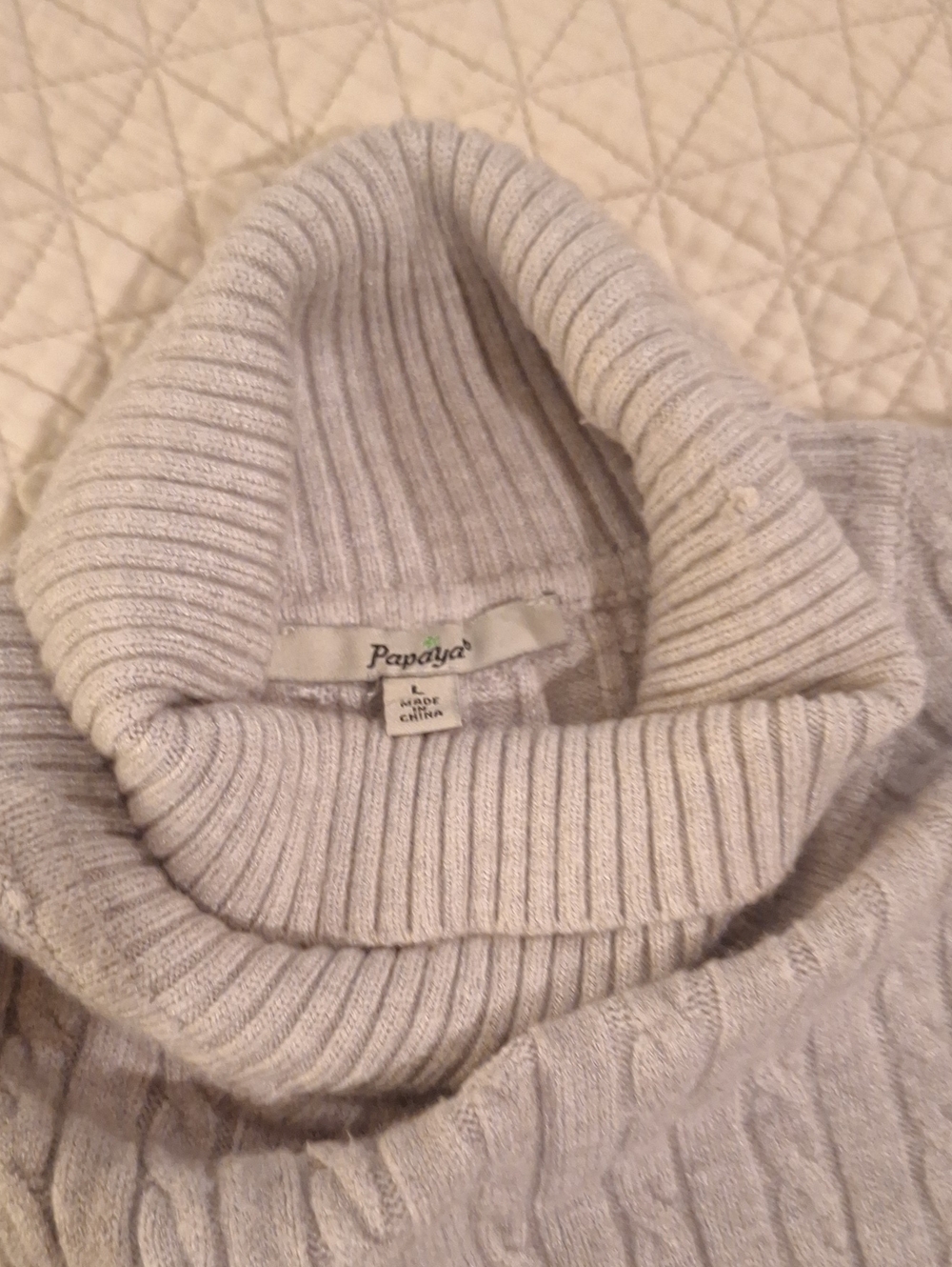 Papaya Light Gray Cable Knit Cowl Neck Sweater
